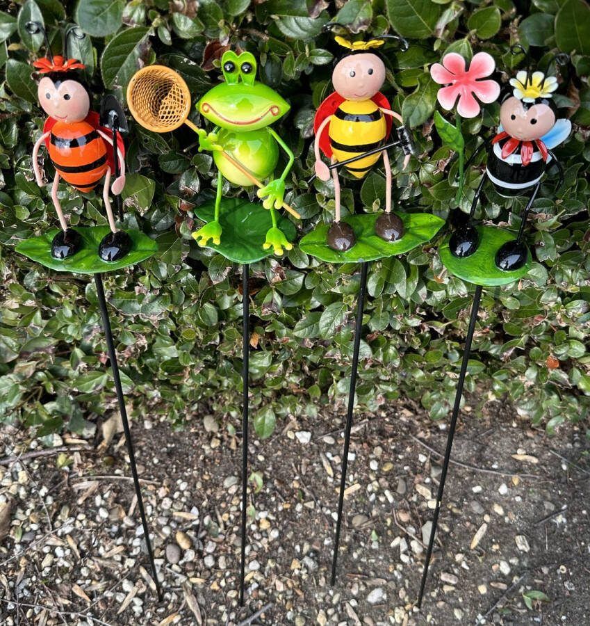 Impuls Metalen deco tuinstekers Insecten op blad en veer Set van 4 stuks meerkleurig hoogte 58 x 10 x 1 cm Tuinaccessoires Tuindecoratie – Tuinstekers