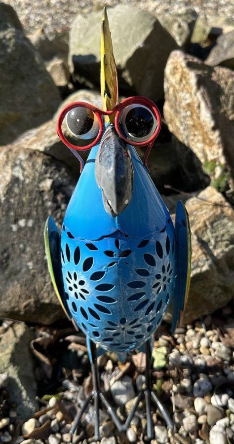 Impuls Metalen solarlamp tropische blauwe vogel meerkleurig met colour changing LED Staand model hoogte 40 x 13 x 10 cm Tuindecoratie Tuinverlichting