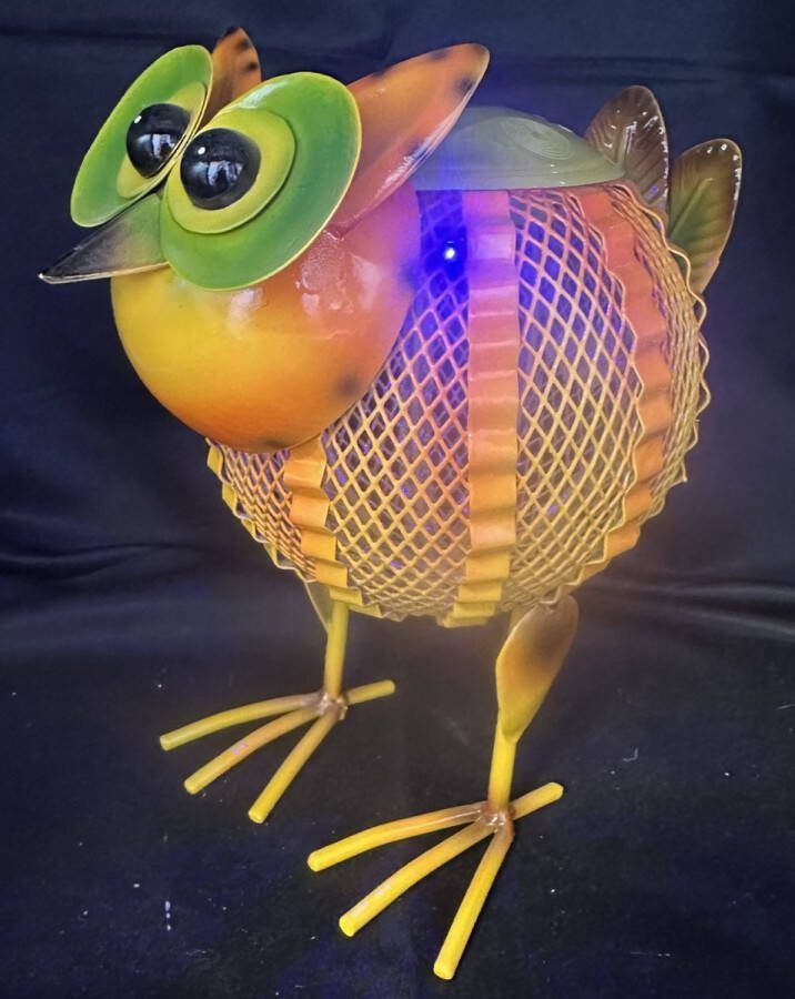 Impuls Metalen solarlamp uil oranje met colourchanging LED Staand model hoogte 20 x 16 x 9 cm Tuindecoratie Tuinverlichting