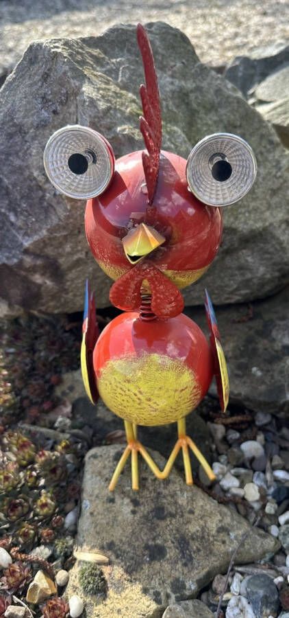 Impuls Metalen solarlamp vogel rood met 2 LED Staand model op metalen veer hoogte 28 x 12 x 8 cm Tuindecoratie Tuinverlichting