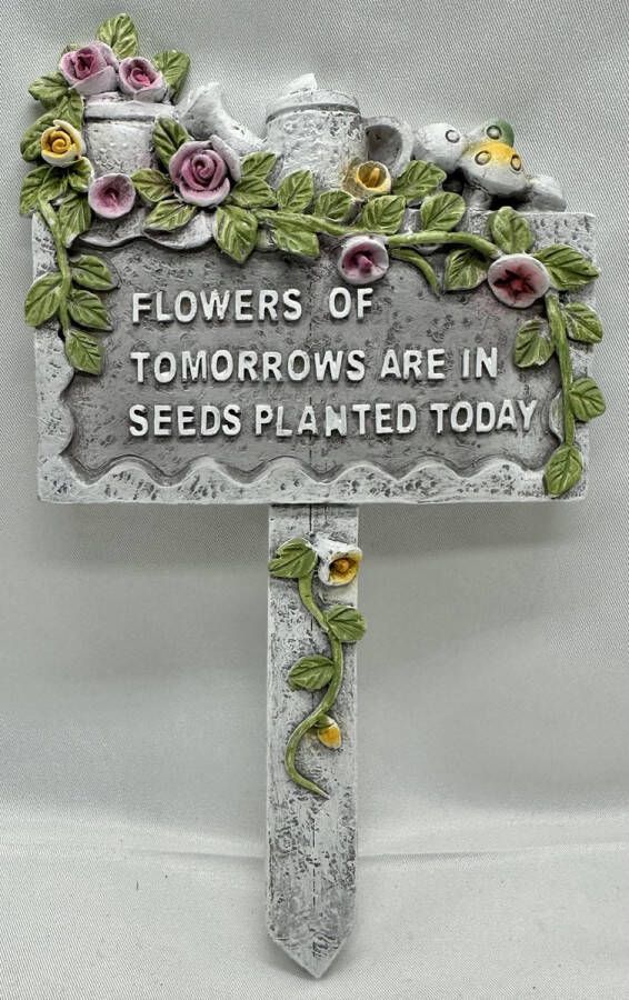 Impuls Polyresin deco tuinsteker met dierfiguur flowers of tomorrow are in seeds planted today meerkleurig + bloemen Hoogte 19 x 12 x 1 cm Woonaccessoires Woondecoratie Tuinaccessoires Tuindecoratie