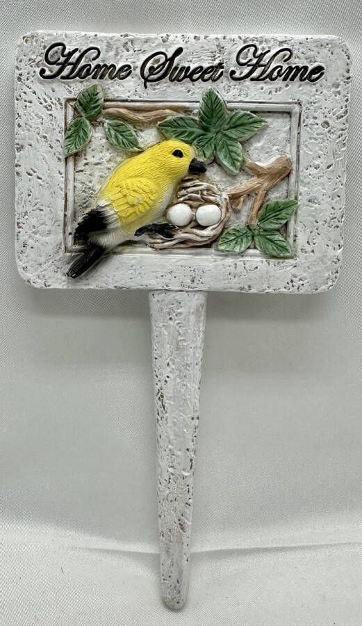 Impuls Polyresin deco tuinsteker met dierfiguur home sweet home gele vogel Hoogte 19 x 12 x 1 cm Woonaccessoires Woondecoratie Tuinaccessoires Tuindecoratie