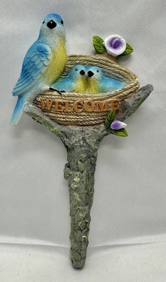 Impuls Polyresin deco tuinsteker met dierfiguur welcome blauwe vogels Hoogte 19 x 12 x 1 cm Woonaccessoires Woondecoratie Tuinaccessoires Tuindecoratie