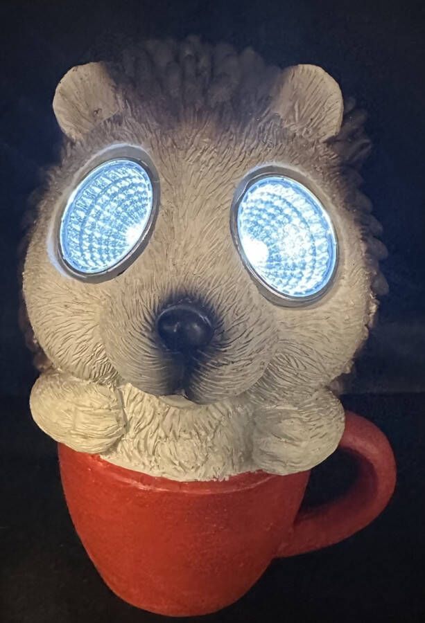 Impuls Polyresin solarlamp egel in mok meerkleurig met 2 LEDs Staand model hoogte 14 x 8 x 7 cm Tuindecoratie Tuinverlichting