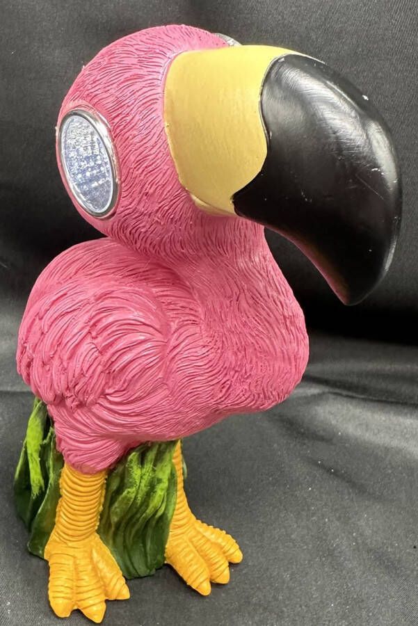 Impuls Polyresin solarlamp Flamingo op boomstam meerkleurig met 2 LEDs Staand model hoogte 18 x 9 x 6 cm Tuindecoratie Tuinverlichting