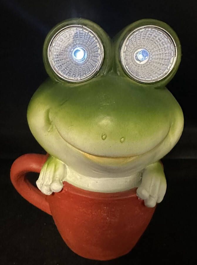 Impuls Polyresin solarlamp hond in mok meerkleurig met 2 LEDs Staand model hoogte 14 x 8 x 7 cm Tuindecoratie Tuinverlichting