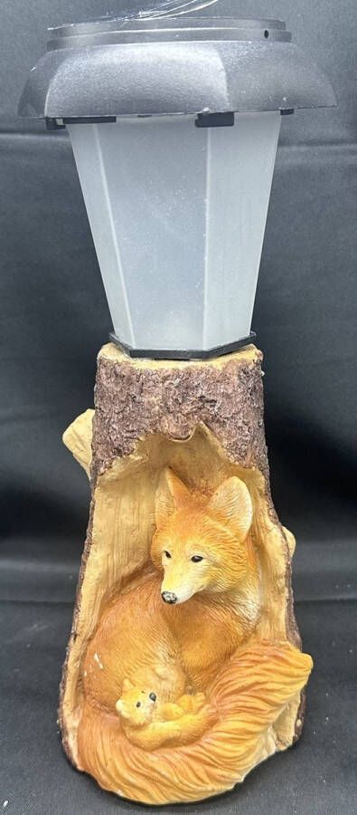 Impuls Polyresin solarlamp met lantaarn Vossen meerkleurig met LED staand model hoogte 23 x 11 x 9 cm Tuindecoratie Tuinverlichting