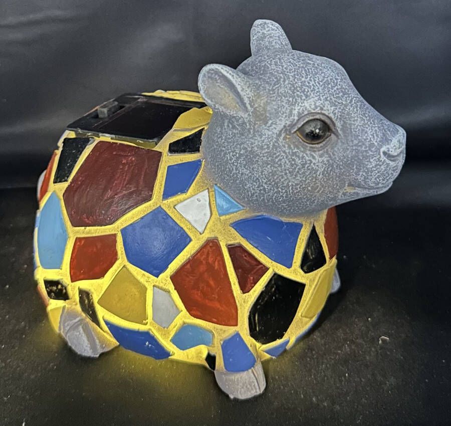 Impuls Polyresin solarlamp schaap met mozaiek meerkleurig met 1 warme LED staand model hoogte 12 x 15 x 10 cm Tuindecoratie Tuinverlichting