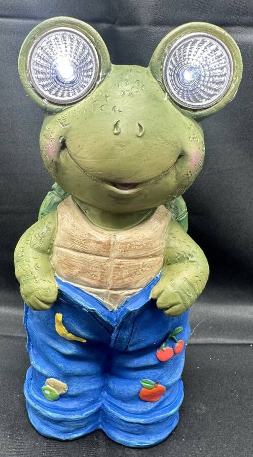 Impuls Polyresin solarlamp schildpad in jeans meerkleurig met 2 LEDs Staand model hoogte 19 x 9 x 9 cm Tuindecoratie Tuinverlichting