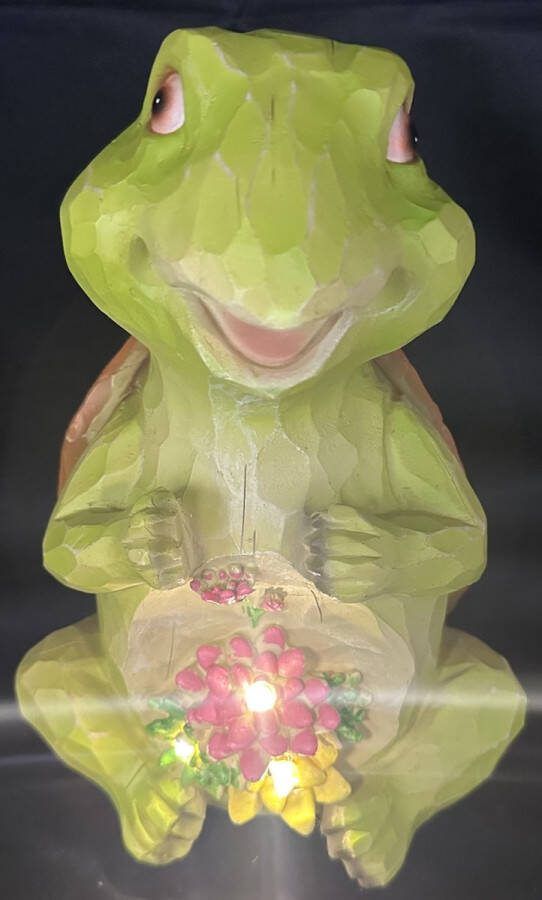 Impuls Polyresin solarlamp Schildpad met bloem en LEDs meerkleurig met LEDs Staand model hoogte 20 x 16 x 12 cm Tuindecoratie Tuinverlichting
