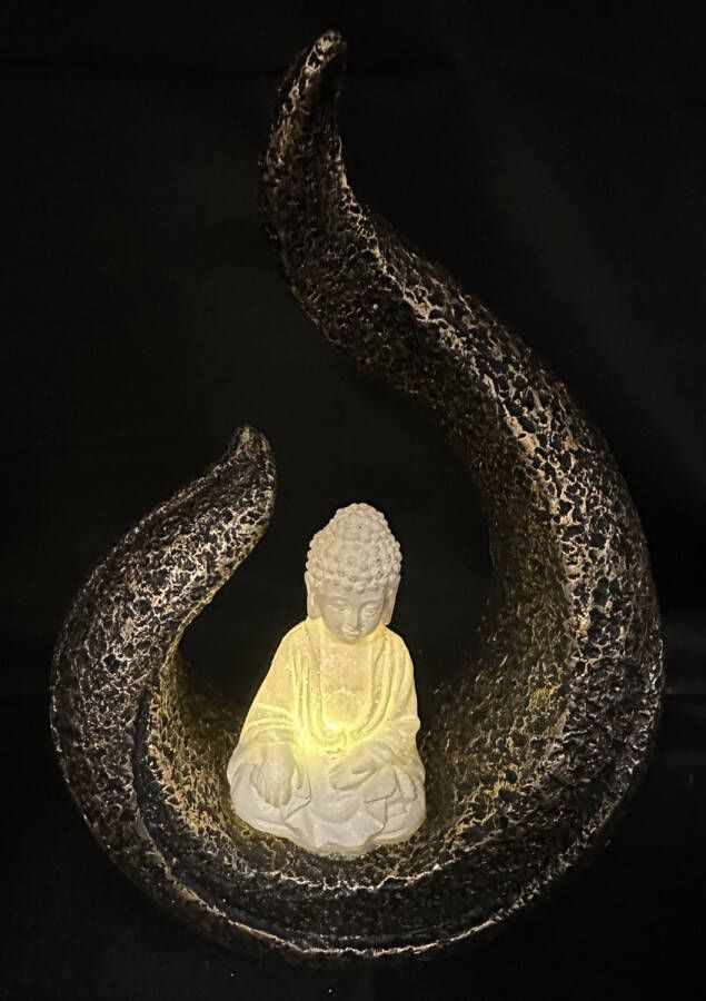 Impuls Polyresin solarlamp zittende boeddha model 2 brons kleurig- met 1 LED Staand model hoogte 14.5 x 6 x 15 cm Tuindecoratie Tuinverlichting