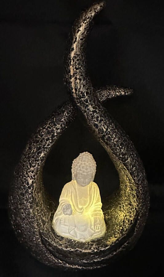 Impuls Polyresin solarlamp zittende boeddha model 4 brons kleurig- met 1 LED Staand model hoogte 14.5 x 6 x 15 cm Tuindecoratie Tuinverlichting