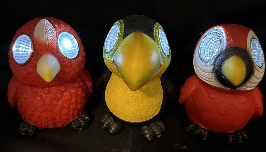 Impuls Polyresin solarlampen tropische vogels Set van 3 stuks met 2 LEDs Staand model hoogte 10 x 9 x 7 cm Tuindecoratie Tuinverlichting