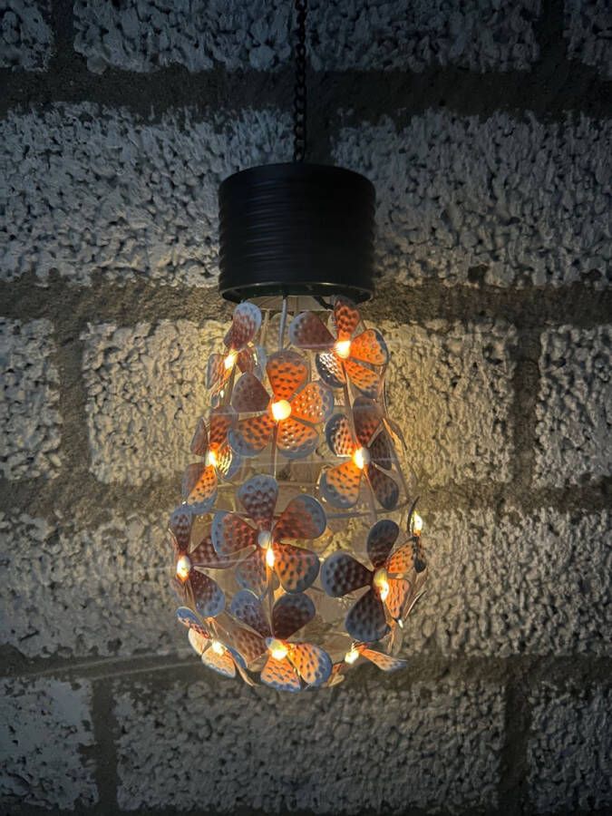 Impuls Solar Metalen solarlamp bloem oranje met 26 LEDs hangend model hoogte 42 x 14 x 6 cm Tuindecoratie Tuinverlichting