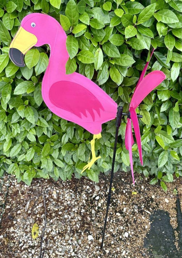 Impuls Windmolen met flamingo nylon + kunststof steker meerkleurig breedte 36 cm x hoogte 104 cm Tuinaccessoires Tuinstekers