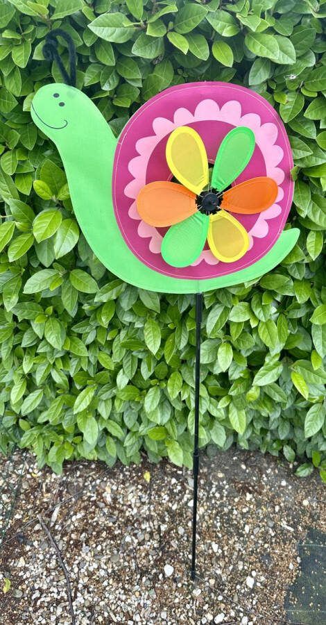 Impuls Windmolen met slak en bloem nylon + kunststof steker meerkleurig breedte 39 cm x hoogte 110 cm Tuinaccessoires Tuinstekers