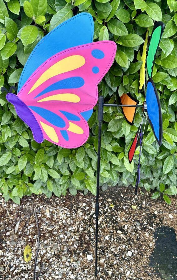 Impuls Windmolen met vlinder nylon + kunststof steker meerkleurig breedte 46 cm x hoogte 100 cm Tuinaccessoires Tuinstekers