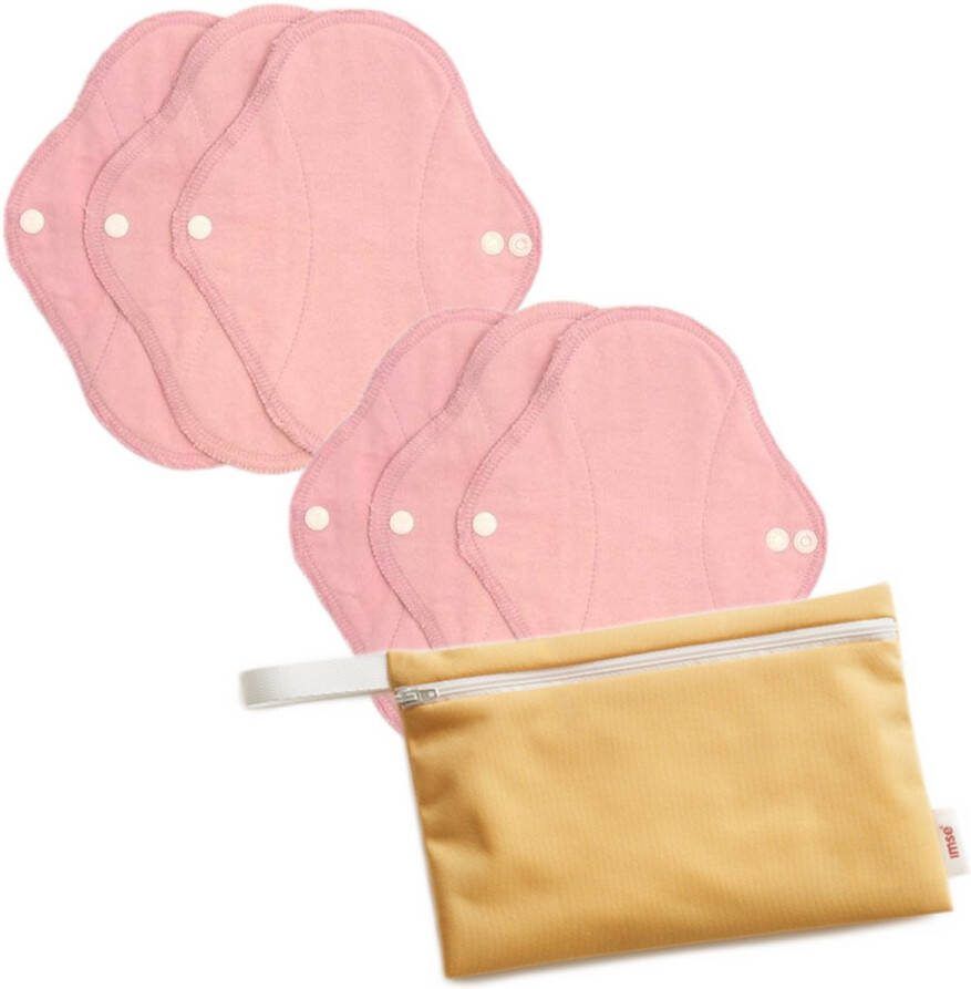 ImseVimse Wasbaar bio inlegkruisjes met wasbaar tasje zero waste kleur roze Blossom 6 stuks Inlegkruisjes