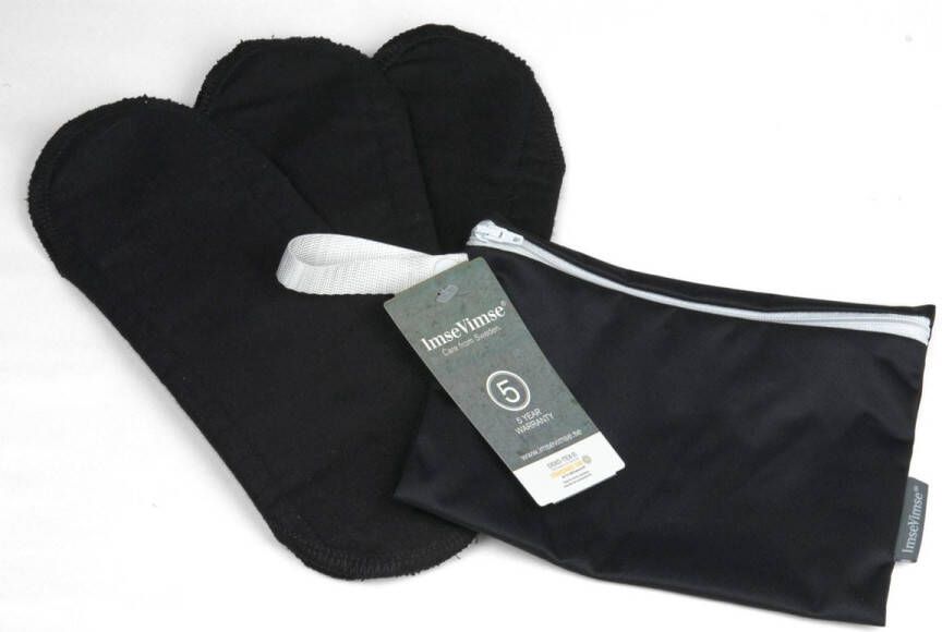 ImseVimse wasbaar maandverband Nacht- kraamverband met wetbag zwart 3 stuks