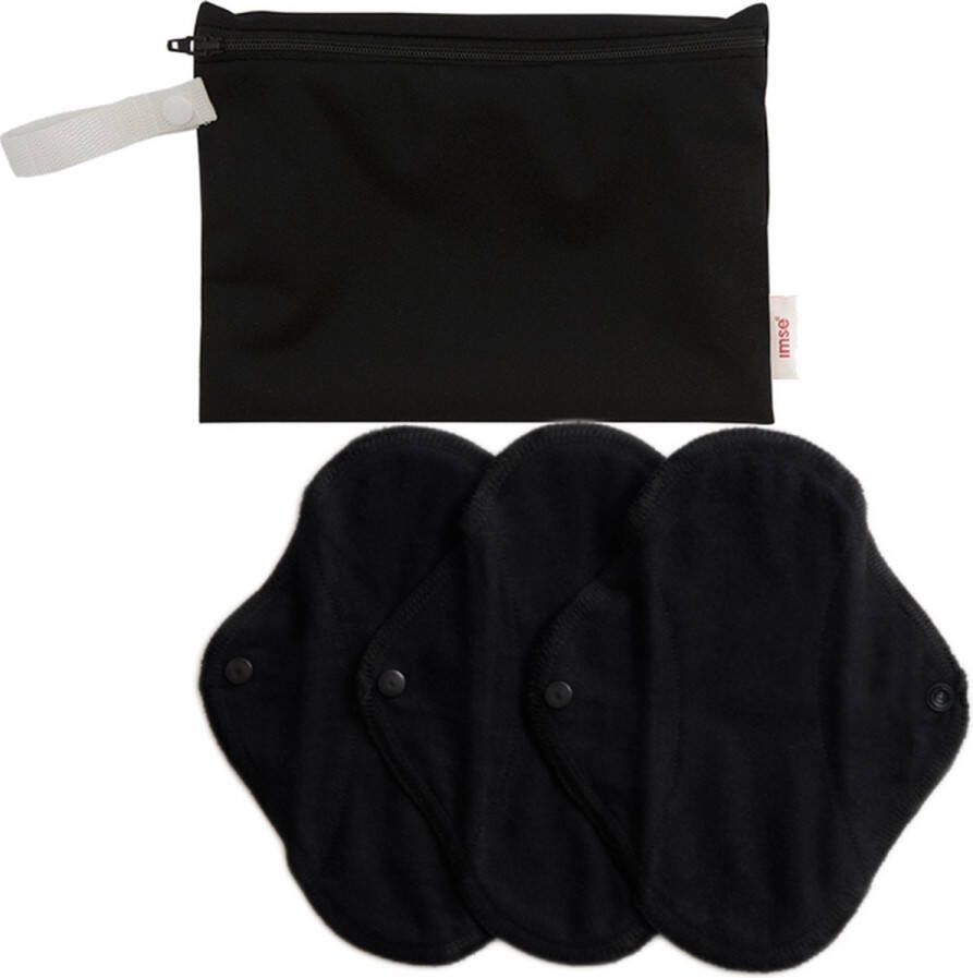 ImseVimse wasbare inlegkruisjes met wetbag zwart 3 stuks