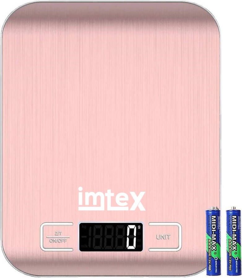 Imtex Digitale Precisie Keukenweegschaal Tot 5000 gram (5kg) RVS Rosé