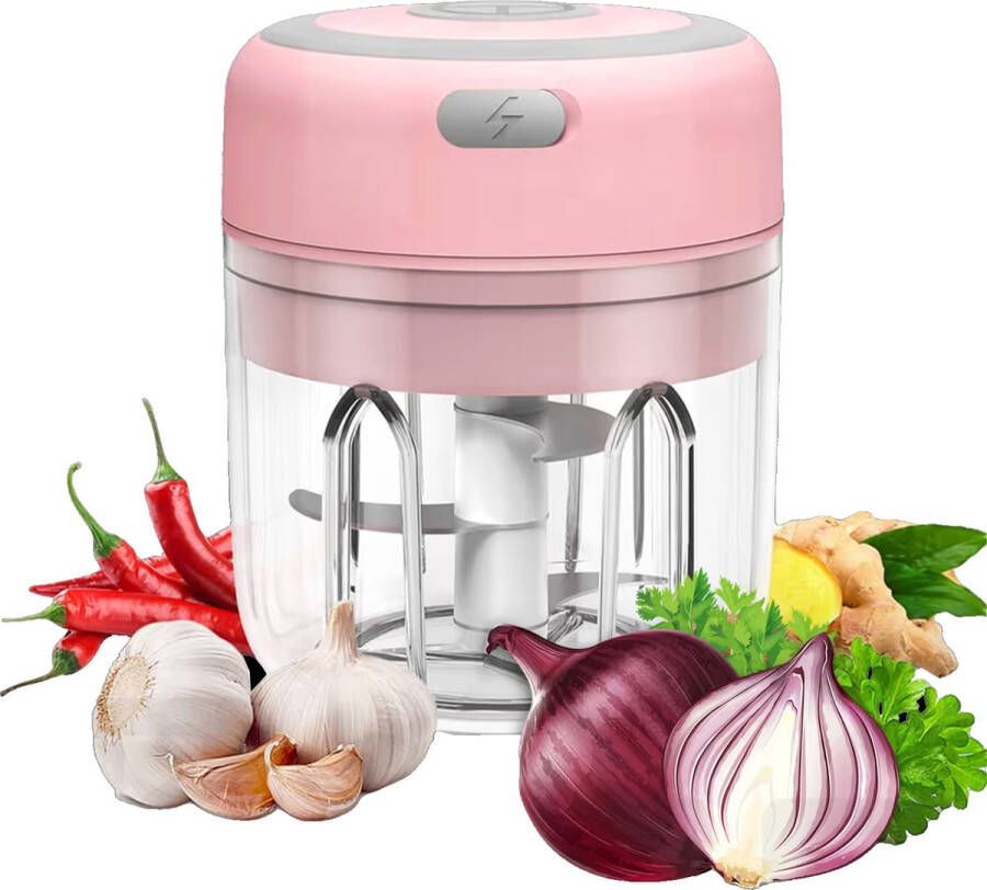 Imtex Hakmolen elektrische USB oplaadbal Mini Portable Chopper 250ml Roze