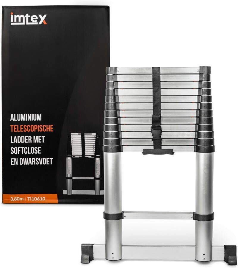 Imtex Telescoopladdder Telescopische Ladder 13-treeds 3.80m Werkhoogte Softclose Anti-slip Aluminium