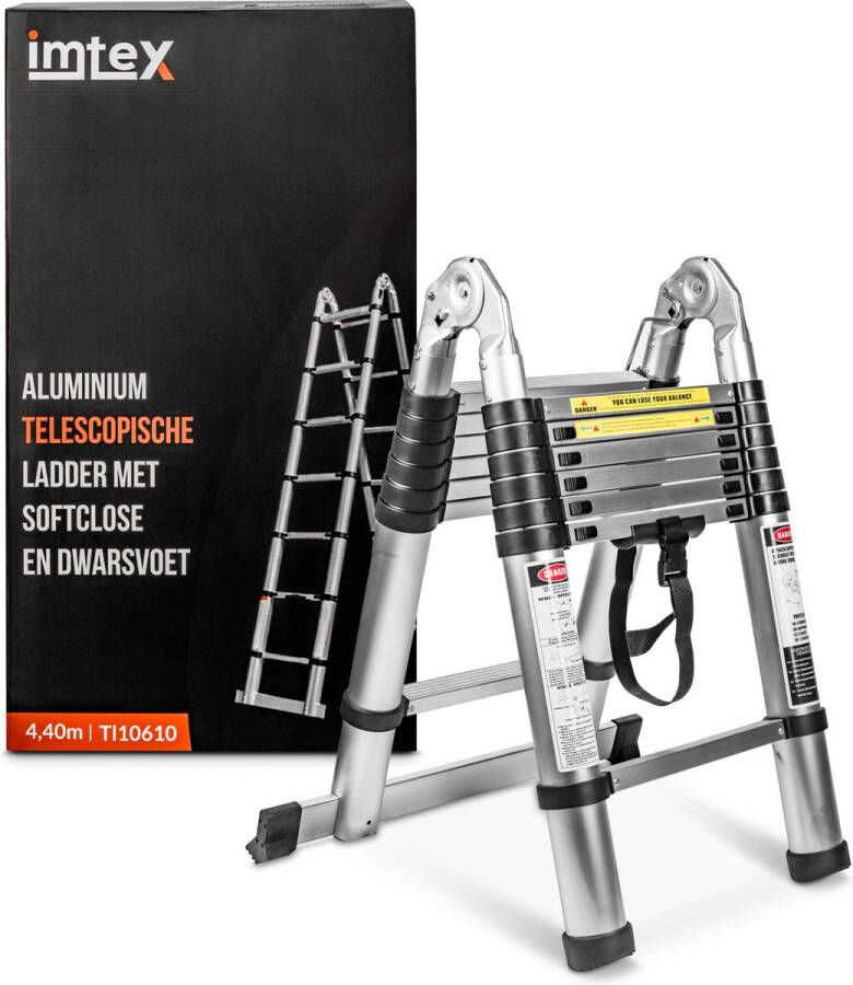 Imtex Telescopische Vouwladder 7-treeds 4.40m Werkhoogte Softclose Anti-slip Aluminium