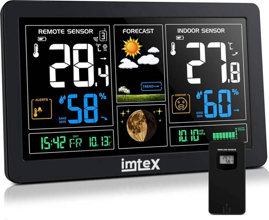 Imtex Weerstation Digitale klok kalender met datum tijd en alarm Tafelklokken Buitenweersysteem met Kleurendisplay