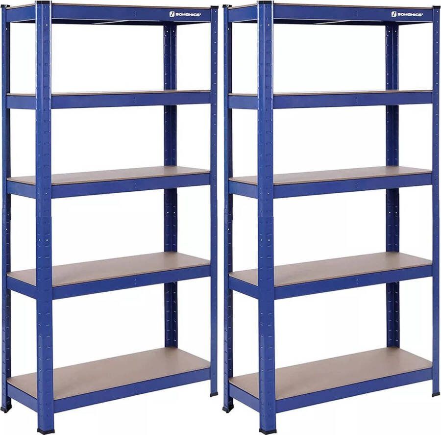 In And Outdoormatch Bizu stellingkast Giovanny Set van 2 Opbergrek Metaal 130 kg draagvermogen Verstelbaar 30 x 75 x 150 cm Blauw
