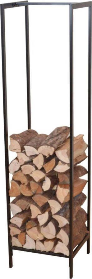 In And Outdoormatch Brandhout Rek Cleo Houtopslag 35x35x140 cm Mat Zwart Staal Robuuste Constructie
