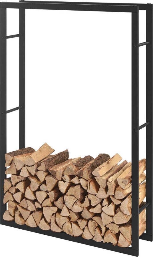 In And Outdoormatch Brandhoutrek Hubert Houtopslag 100x25x150 cm Zwart Staal Gepoedercoat