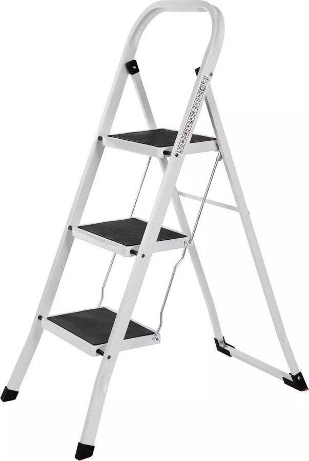 In And Outdoormatch Huishoudtrap PRO 3 treden Jovey Keukentrap Opvouwbaar Zilver-Antislip 89cm 150kg