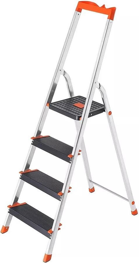 In And Outdoormatch Ladder Lambert 4 treden Aluminium 12 cm brede treden 44x83 5x143cm Antislip Trapladder