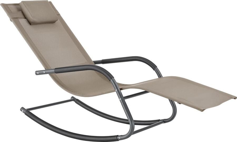 In And Outdoormatch Ligstoel Jazmyne Schommelstoel 147x63x89 cm Beige Met Kussen Staal en Stof