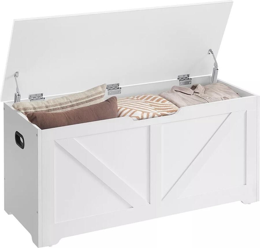 In And Outdoormatch Opbergkast Frida Speelgoedkist Schoenenbank Zitkist Opbergbox Bank met Opbergruimte Landelijke Stijl Veiligheidsscharnieren 100x40x46cm Wit