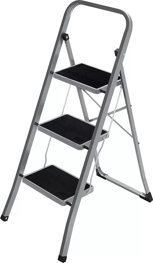 In And Outdoormatch Opklapbare opstap Garry met 3 treden opstapkruk ladder 20 cm brede treden met antislip rubberen matten met draaggreep belastbaar tot 150 kg van staal grijs zwart