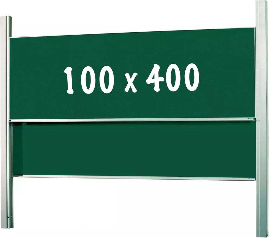 In And Outdoormatch Krijtbord Deluxe Clair In hoogte verstelbaar Dubbelzijdig bord Schoolbord Eenvoudige montage Emaille staal Groen 100x400cm
