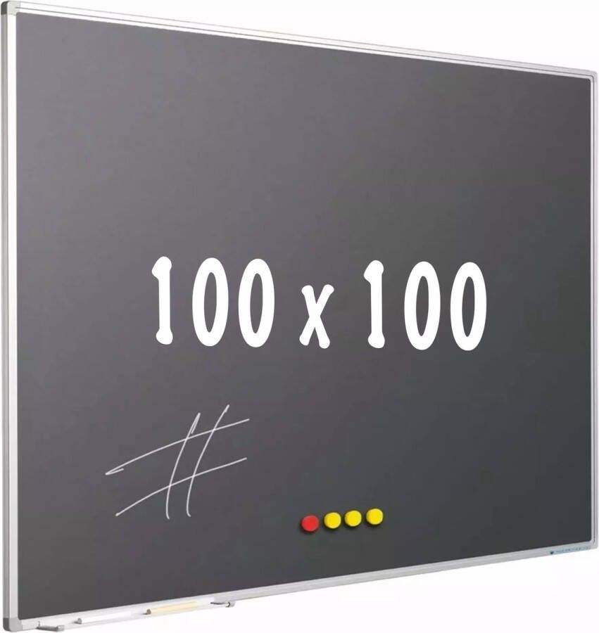 In And Outdoormatch Krijtbord PRO Hayden Magnetisch Schoolbord Eenvoudige montage Emaille staal Grijs 100x100cm