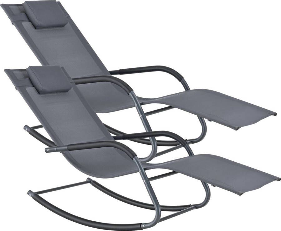 In And Outdoormatch Ligstoel Celestino Schommelstoel 147x63x89 cm Donkergrijs Set van 2 Staal en Stof