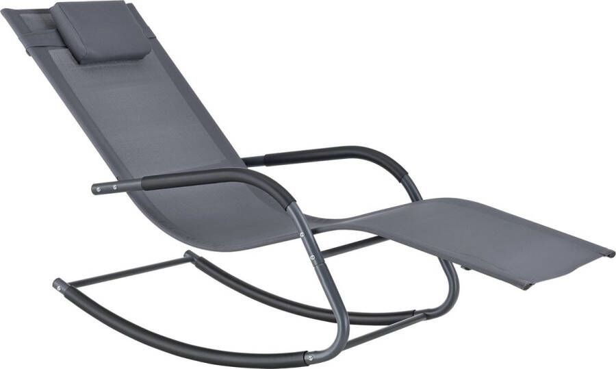 In And Outdoormatch Ligstoel Chet Schommelstoel 147x63x89 cm Donkergrijs Met Kussen Staal en Stof