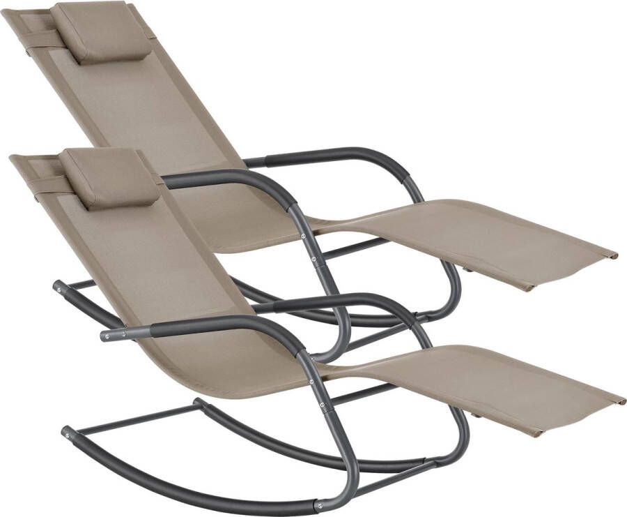 In And Outdoormatch Ligstoel Emilie Schommelstoel 147x63x89 cm Beige Set van 2 Staal en Stof