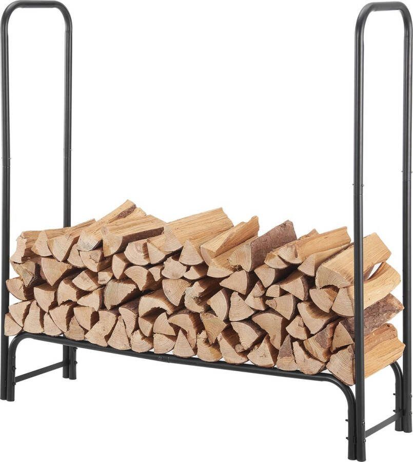 In And Outdoormatch Metalen Brandhout Rek Paulo Houtopslag 124x124x345 cm Zwart Staal