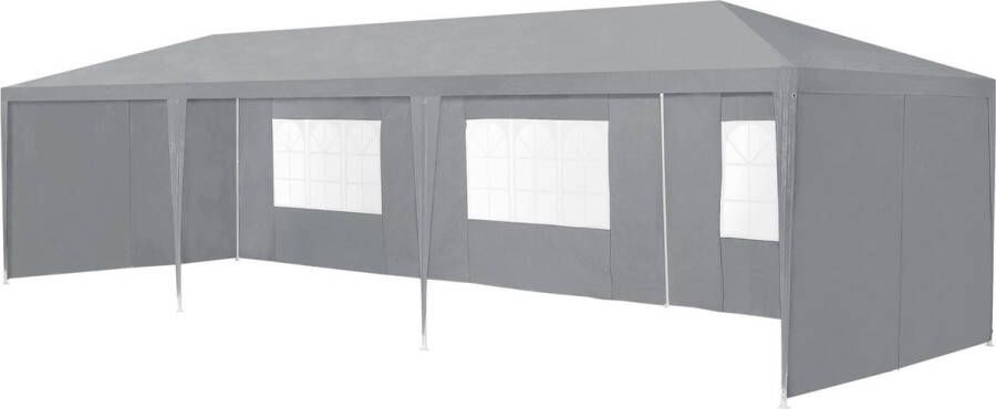 In And Outdoormatch Pavilion Partytent Lazio Waterdicht 8 zijwanden 9x3x2 55m Grijs Polyethyleen en Staal UV-bestendig en waterdicht