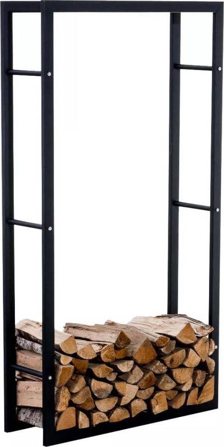 In And Outdoormatch Staand haardhoutrek Deondre Zwart Staal Voor binnen en buiten 25x80x150cm Stalen houtopslag