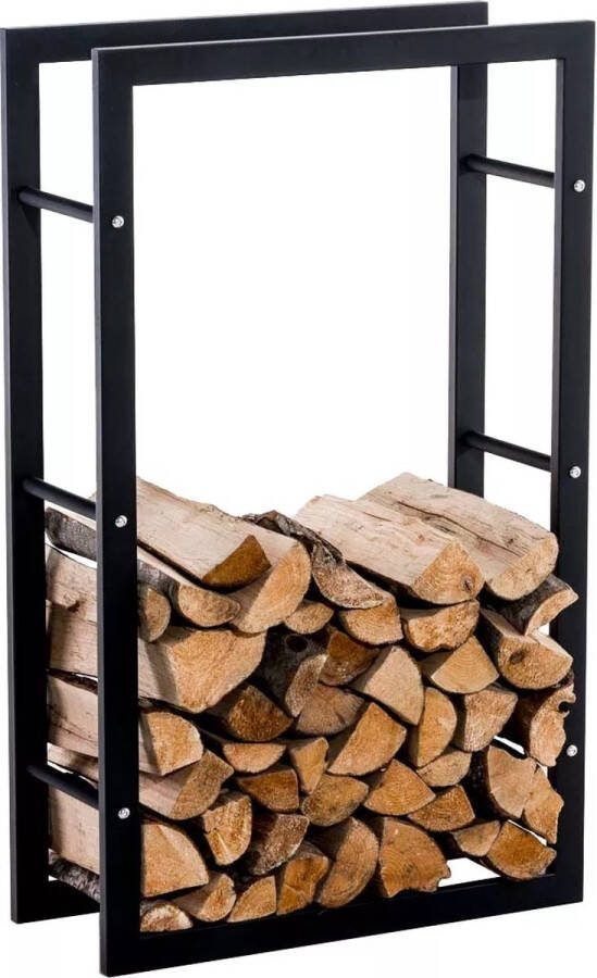 In And Outdoormatch Staand haardhoutrek Oran Zwart Staal Voor binnen en buiten 25x80x100cm Stalen houtopslag