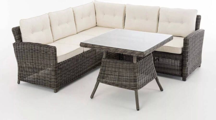 In And Outdoormatch Tuinset Crawford Wit 5 persoons Glazen tafel Rotan wicker Tuinmeubelen Eettafel tuintafel Loungeset Buitentafel Salontafel