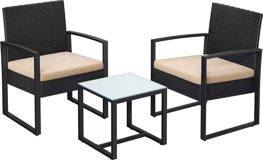 In And Outdoormatch Tuinset Jacklyn Loungebank Wasbare kussens Tuintafel met stoelen Tuinsets Zwart Loungeset tuinmeubels