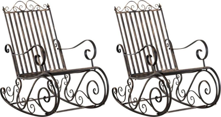 In And Outdoormatch Tuinstoel Anika Antiek Bruin Set van 2 Ijzer Schommelstoel Buitenstoel Stoel Hoge kwaliteit Luxe stijlvolle tuinstoel Tijdloos design