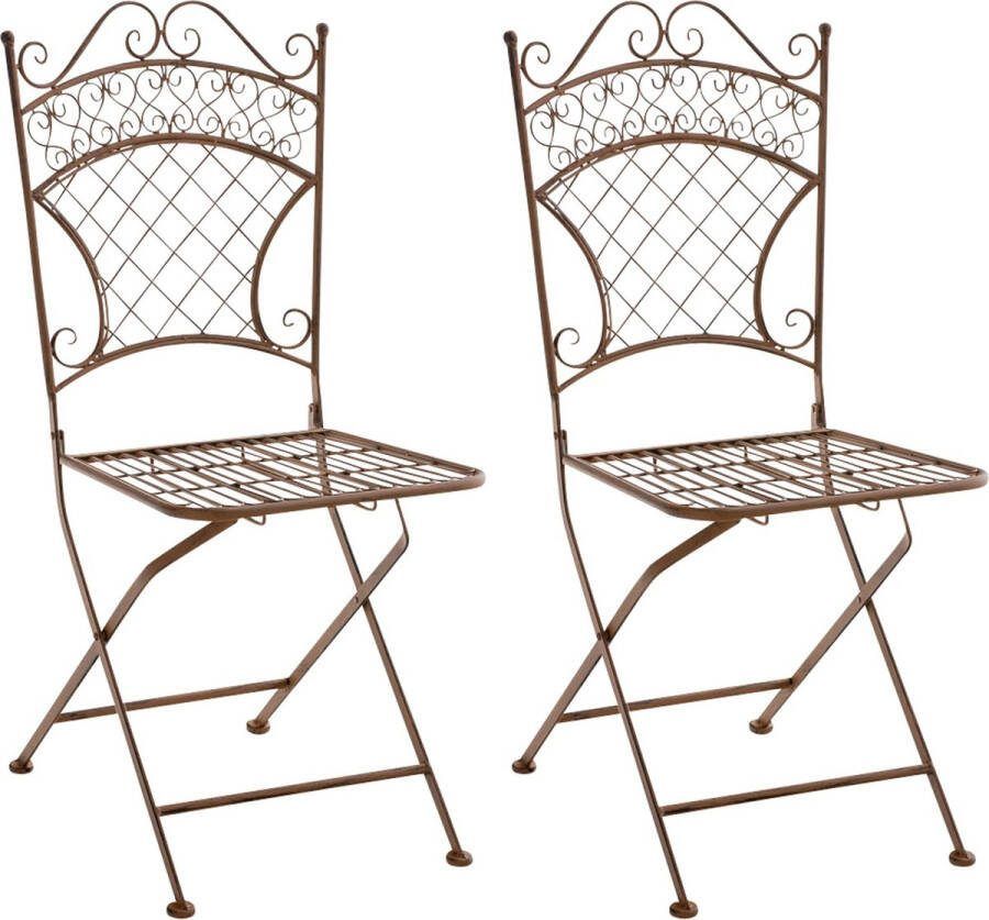In And Outdoormatch Tuinstoel Daren Bruin Set van 2 Klapstoel Ijzer Buitenstoel Stoel Hoge kwaliteit Stijlvolle tuinstoel Handgemaakt antiek patina
